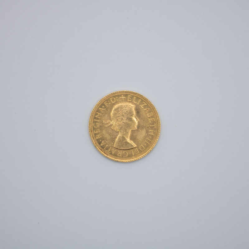 Libra em ouro, do ano 1964, com a rainha Elizabeth II.