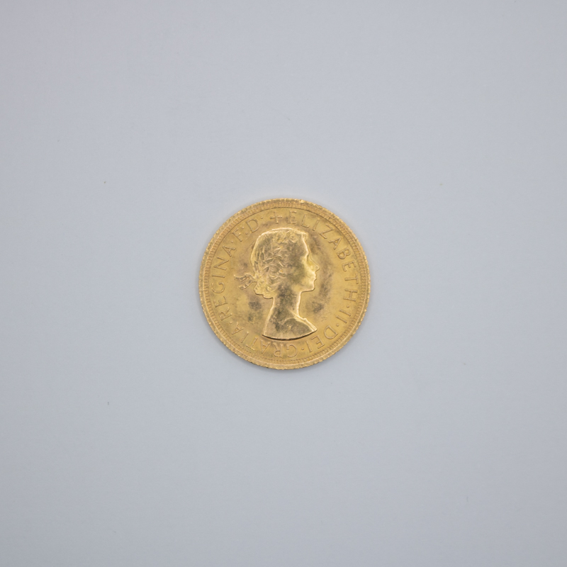 Libra em ouro, do ano 1966, com a rainha Elizabeth II.